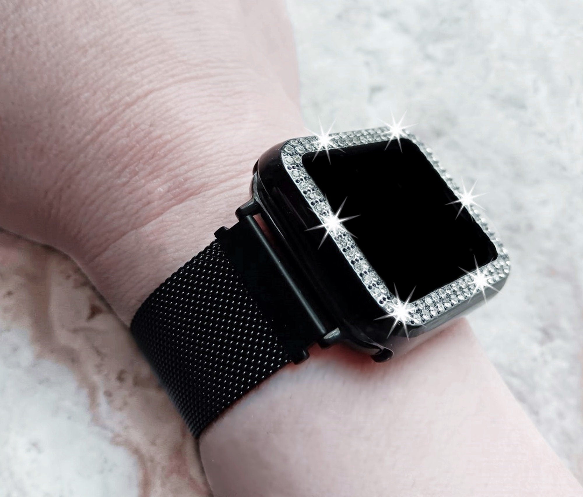 Apple Watch Black Band Kit Crystal Bling Bezel Case Cover for Ultra 2 9 8 7 SE 6 5 4 3 2 1 49mm 45mm 44mm 42mm 41mm 40mm 38mm Strap Milanese